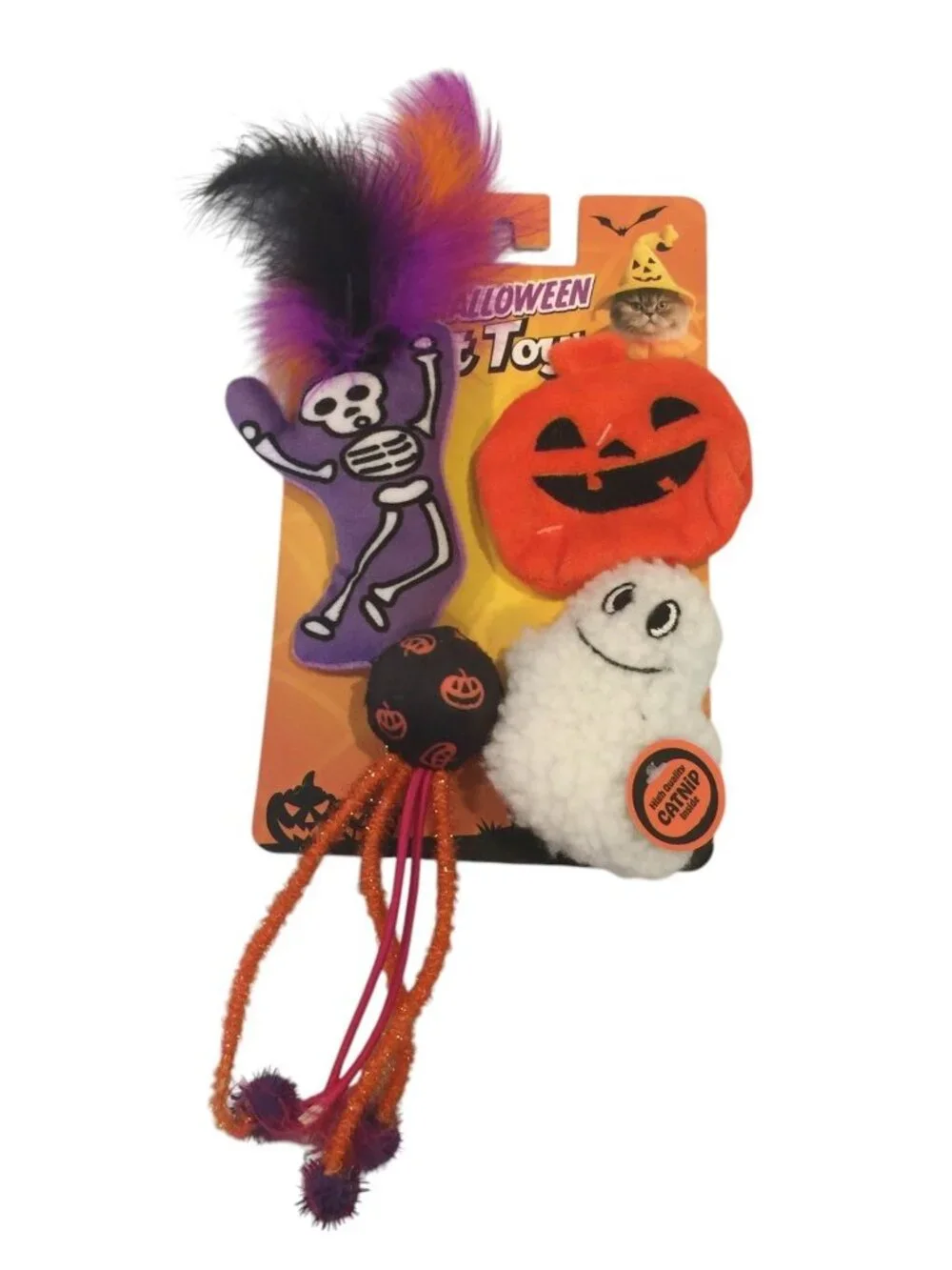 FOFOS Halloween Cat Toys Set of 4 Catnip Feathers Rattle